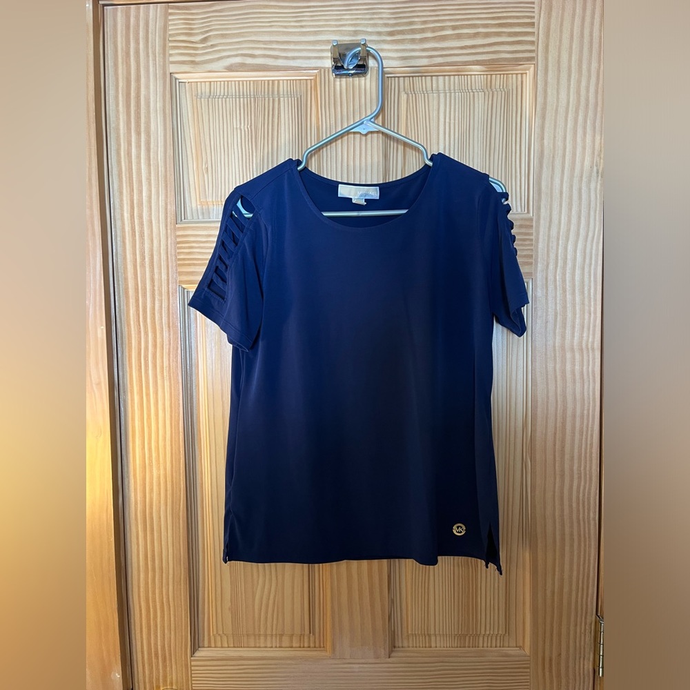 Navy Blue, Dress Shirt, Open Shoulders, Micheal Kors, Blouse